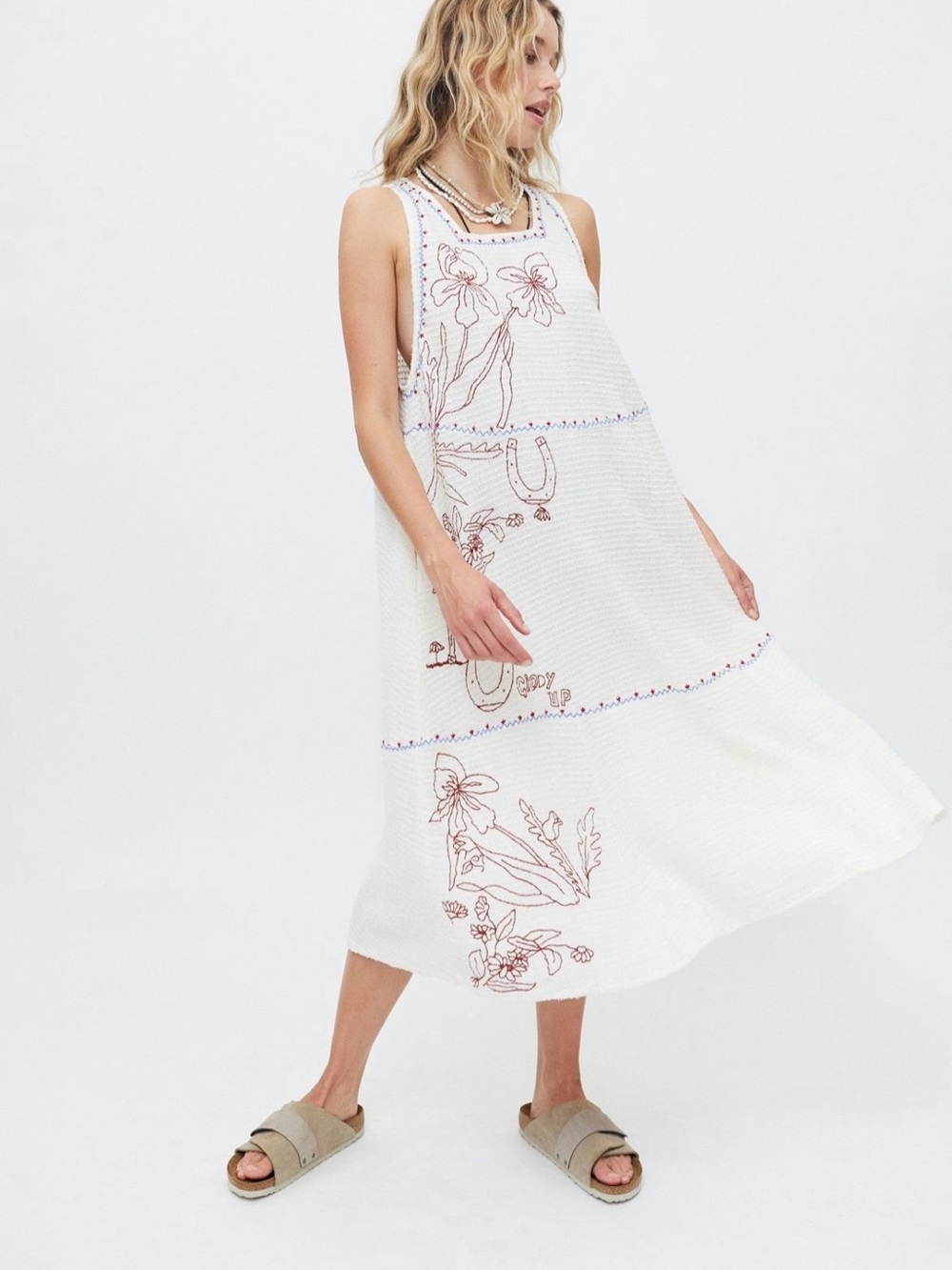 NWT Kimchi Blue Urban Outfitters Cowboy embroidered Giddy Up Midi Dress, Size S